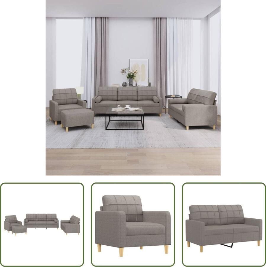 The Living Store 4-delige Loungeset met kussens stof taupe Loungeset Tuinset Loungemeubilair Relaxset Buitendecoratie