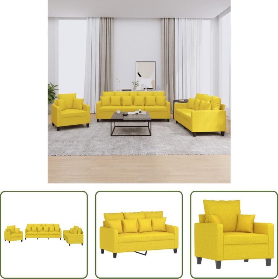 VidaXL The Living Store 3-delige Loungeset met kussens stof lichtgeel Loungeset Bankstel Buitenmeubel Tuinlounge Stoffen Lounge Set - Foto 3