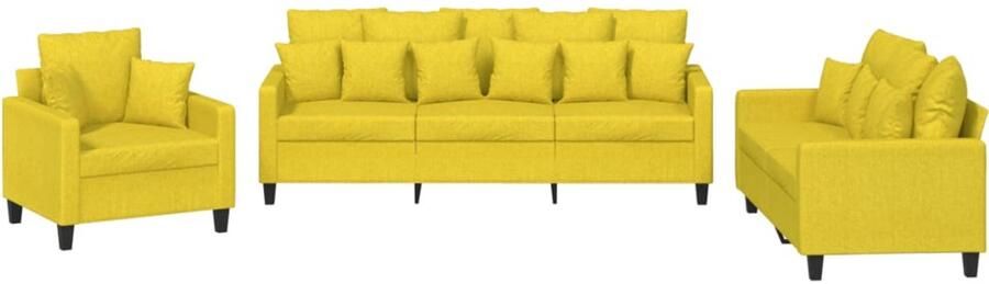 VidaXL The Living Store 3-delige Loungeset met kussens stof lichtgeel Loungeset Bankstel Buitenmeubel Tuinlounge Stoffen Lounge Set - Foto 2