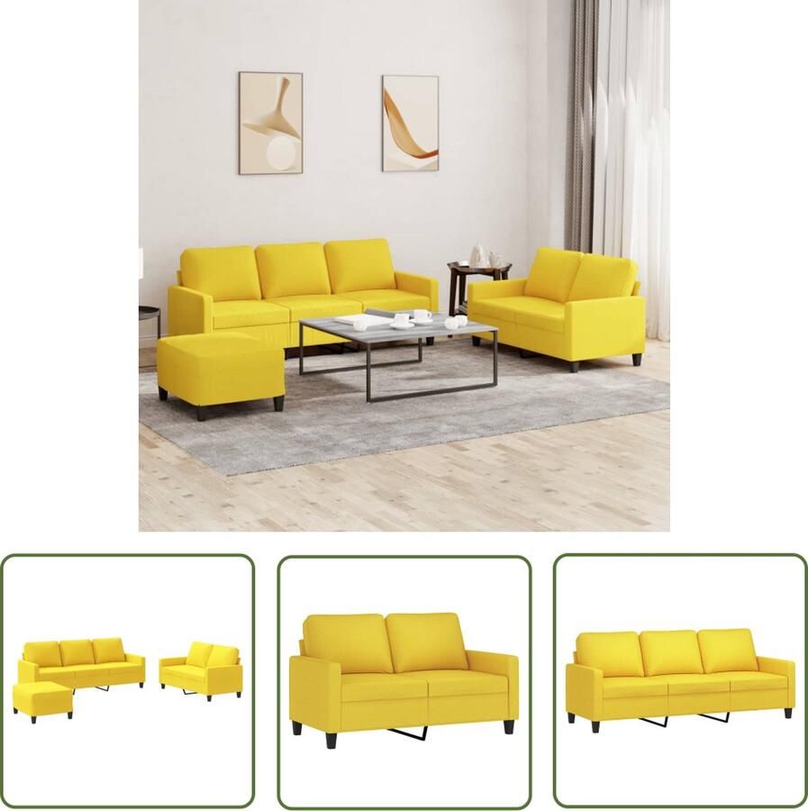 The Living Store Loungeset Stof Lichtgeel 138x77x80 cm Duurzaam Stevig frame Comfortabele zitting Veelzijdige voetenbank - Foto 2