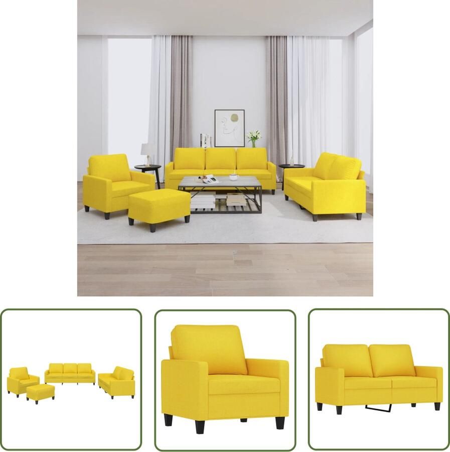 VidaXL Bankstel Loungeset 4-delige Loungeset met kussens stof lichtgeel Buitenmeubel Tuinlounge Lounge Set - Foto 2