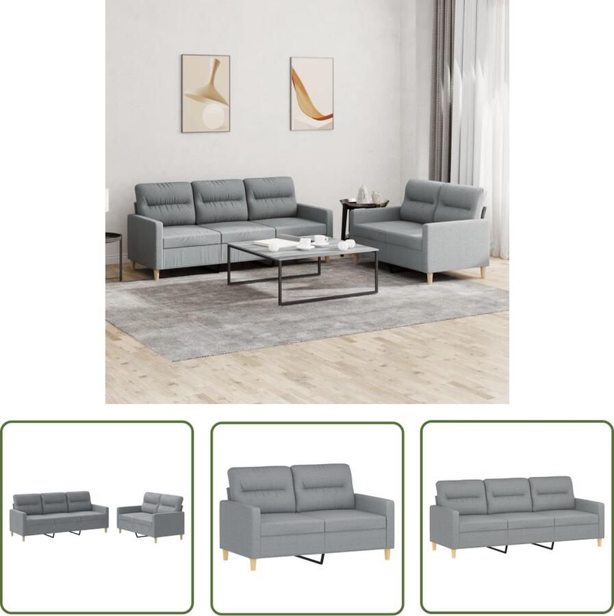 The Living Store Loungeset Stof Lichtgrijs 2- en 3-zitsbank 138x77x80 cm 198x77x80 cm Loungeset Bankstel 2-zitsbank 3-zitsbank Grijs - Foto 3