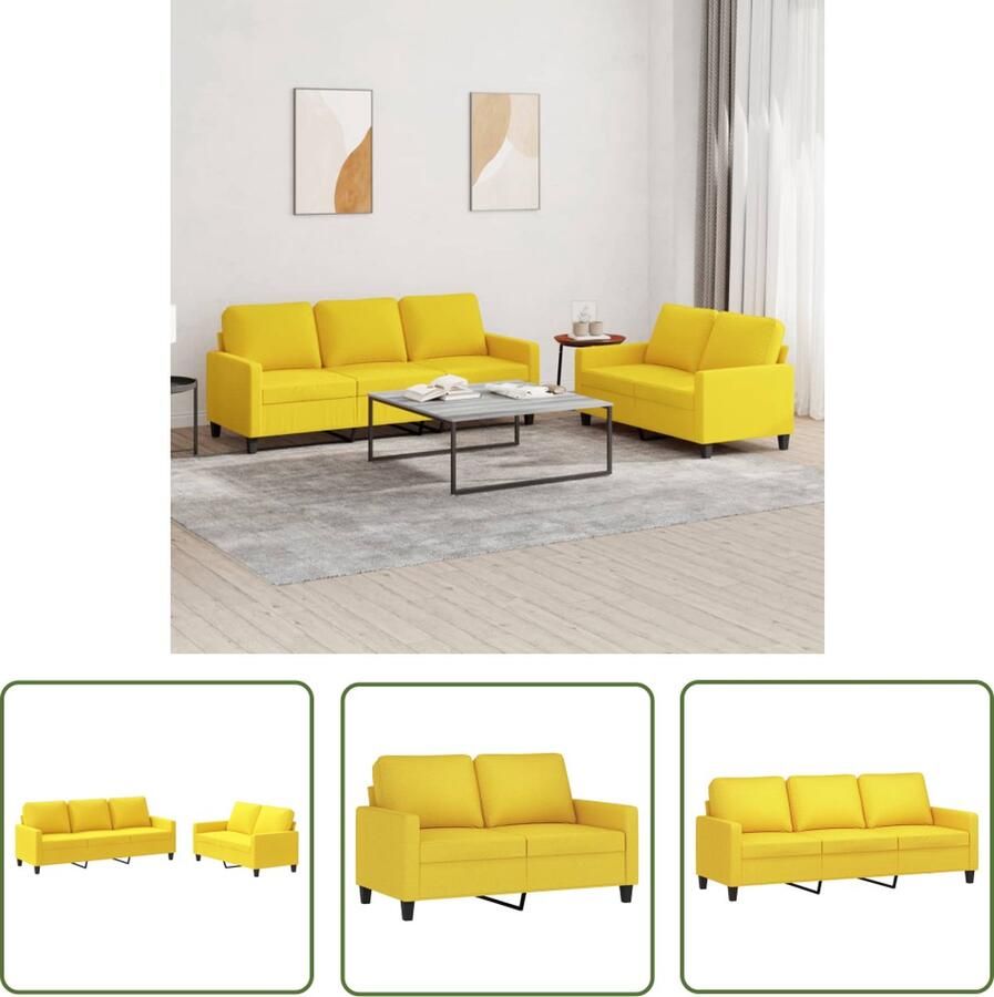 The Living Store Loungeset Stof Metaal Textileen Lichtgeel 2-zitsbank- 138x77x80cm 3-zitsbank- 198x77x80cm Loungeset Bankstel Buitenmeubel Tuinlounge Lounge Stoffen - Foto 2