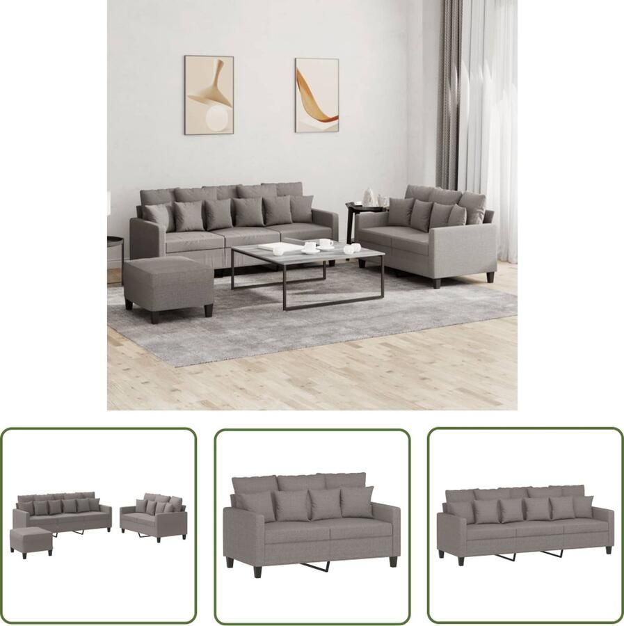 The Living Store Loungeset Taupe 2 3 Zitsbank Voetenbank Afmetingen 138 x 77 x 80 cm 198 x 77 x 80 cm Duurzame stof Stevig frame Comfortabele zitting Inclusief kussens