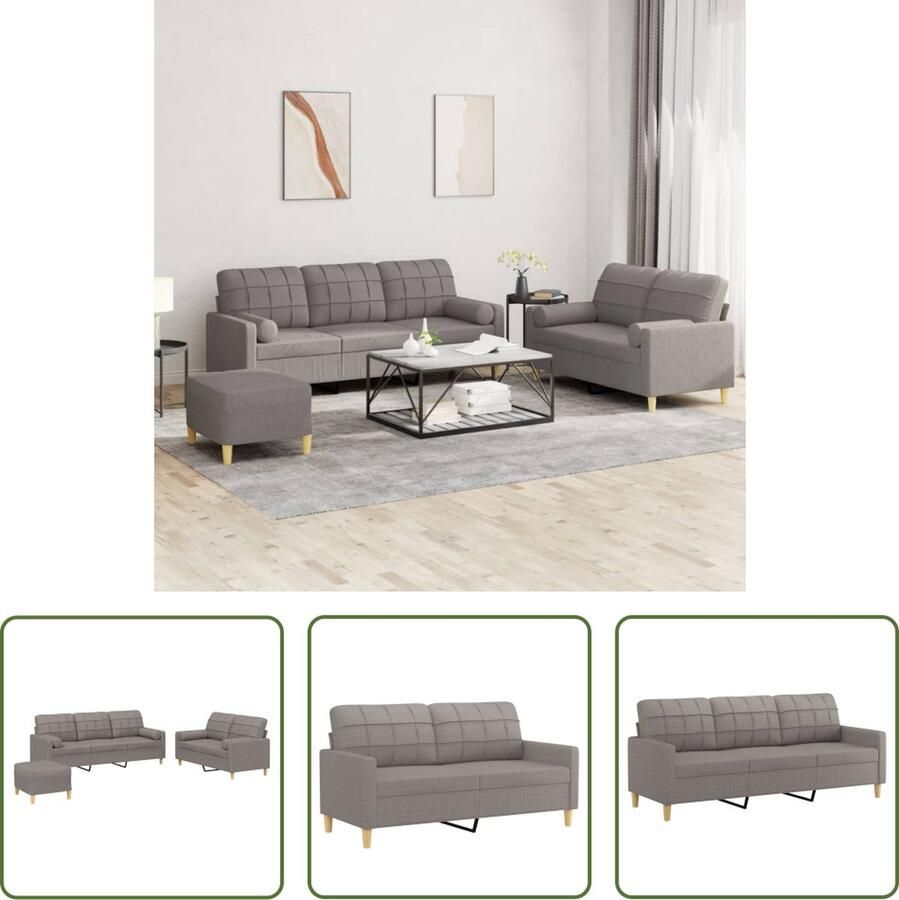 The Living Store 3-delige Loungeset met kussens stof taupe Loungeset Tuinmeubelen Loungehoek Loungebank Outdoor Meubels
