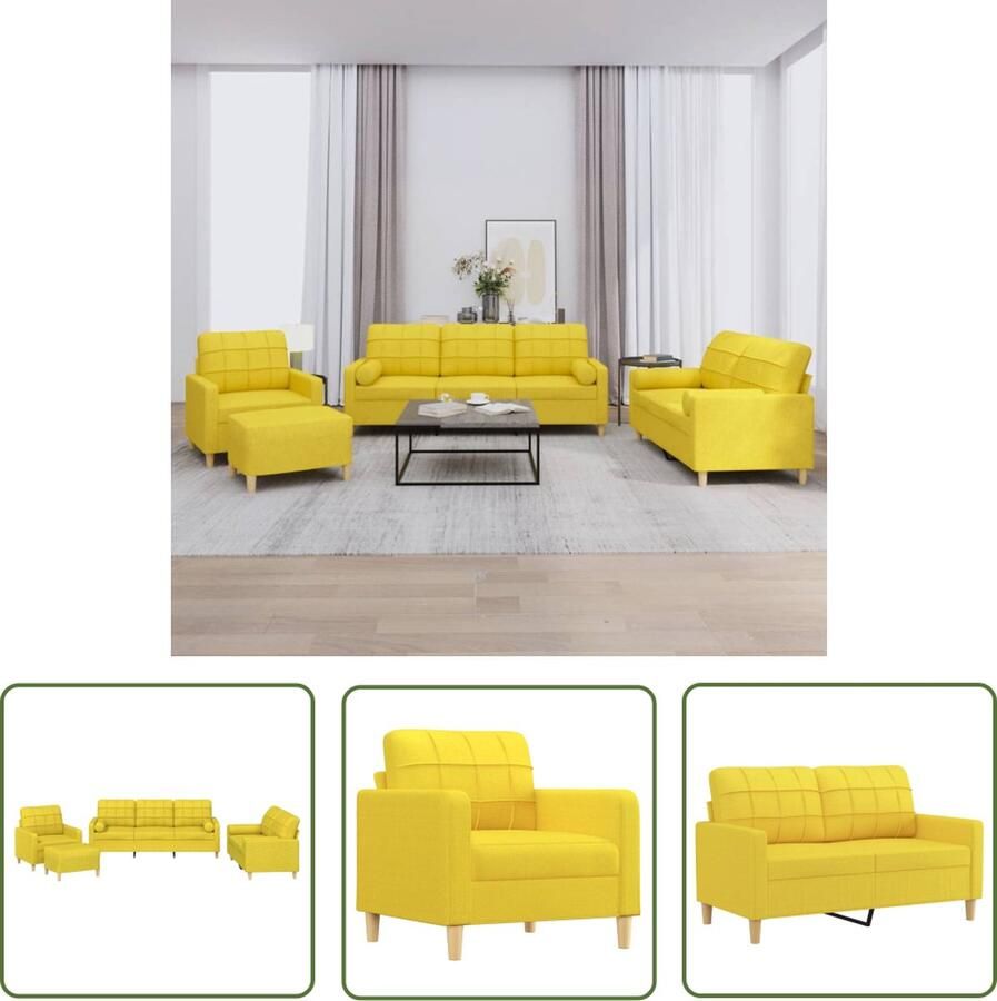 VidaXL The Living Store Loungeset Tuin Lichtegele Stof Metaal en Multiplex Comfortabel