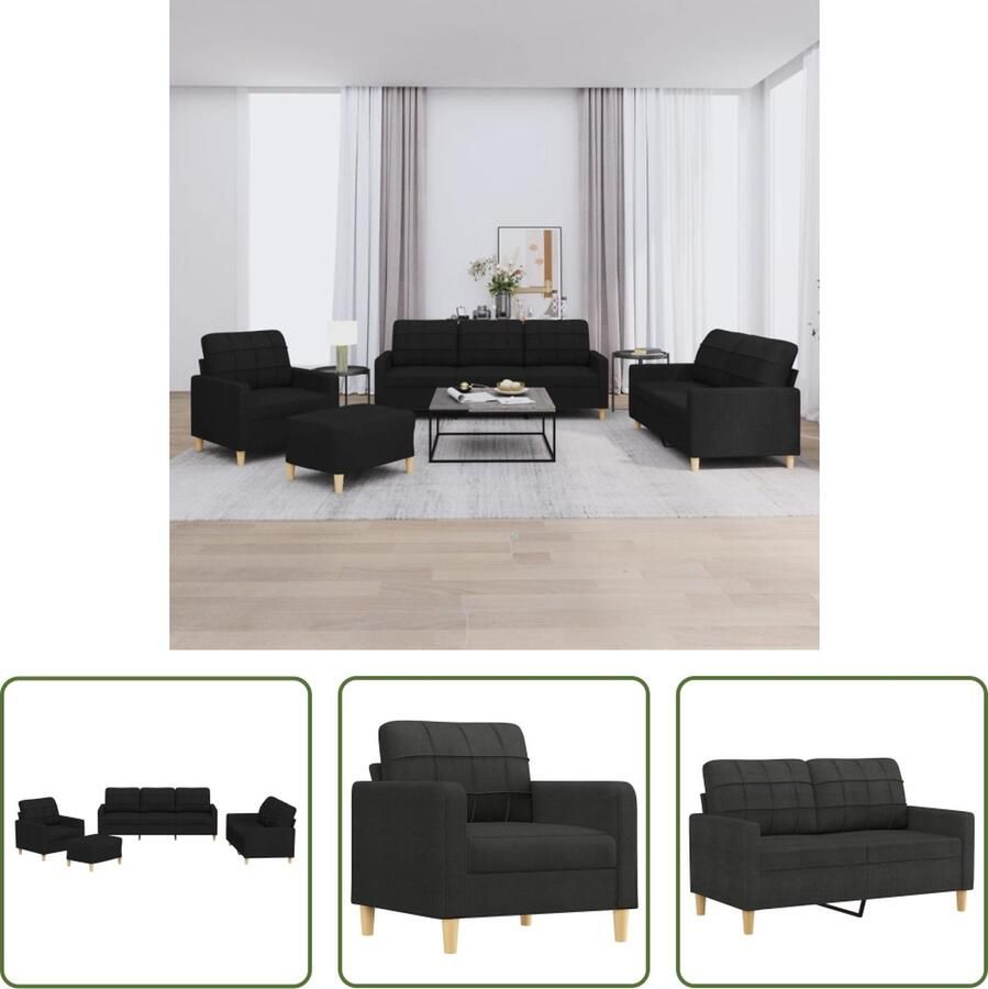 The Living Store 4-delige loungeset met kussens stof zwart Loungebank Tuinset Buitenmeubel Zwarte Lounge Set Loungegroep