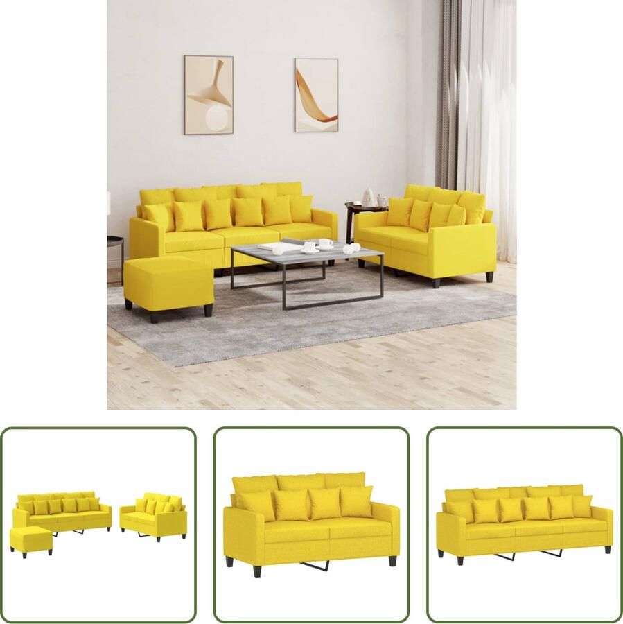 The Living Store Loungeset Twee- en Driezitsbank Lichtgeel 138 x 77 x 80 cm Duurzame stof en stevig frame Comfortabele zitervaring Veelzijdige voetenbank Montage vereist Inclusief kussens (18 stuks)