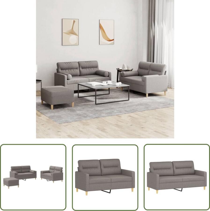 The Living Store 3-delige Loungeset met kussens stof taupe Loungeset Tuinmeubel Buitenset Lounge Set Twee Zits Bank - Foto 2