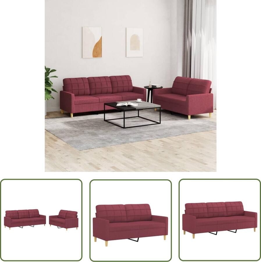 The Living Store Loungeset Urban 2-zitsbank 138x77x80 Wijnrood Loungeset Tuinmeubel Lounge Stoffering Velours Rood - Foto 2