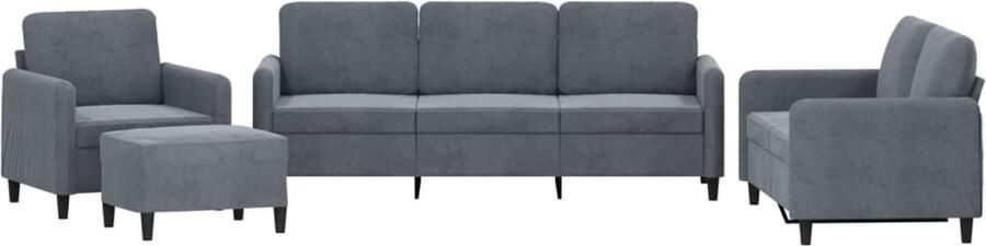 The Living Store Loungeset Velvet 3-2-1 Zitsbank met Voetenbank Donkergrijs Fluweel Stabiel Frame Loungebank Velvet Bank Donkere Grijze Bank Woonkamer Meubels Hoekbanken - Foto 2