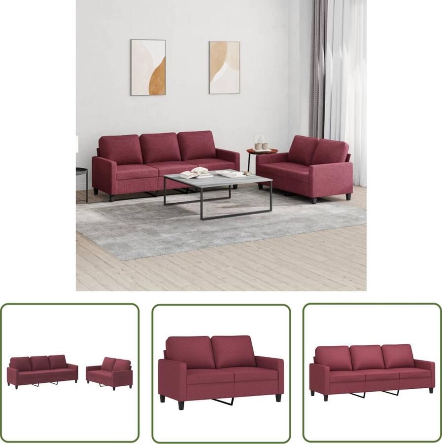 The Living Store Loungeset Wijnrood 2-zitsbank 138x77x80 cm en 3-zitsbank 198x77x80 cm Duurzame stof Stevig frame Comfortabele zitervaring Loungeset Bankstel Tuinset Loungemeubel Outdoor Meubilair - Foto 2