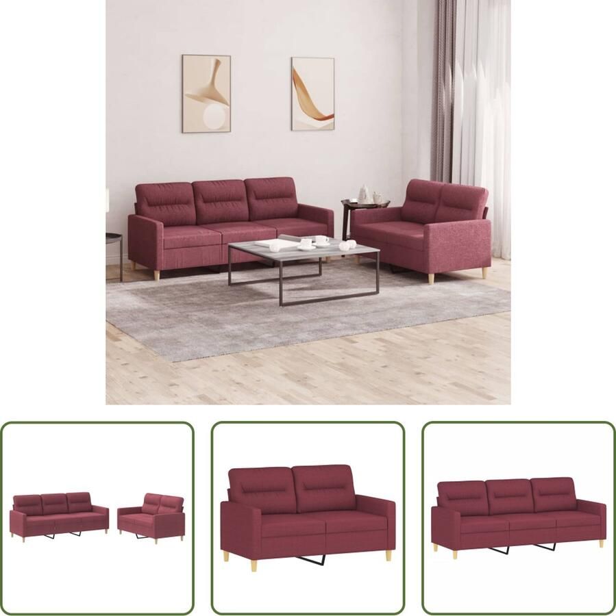 The Living Store Loungeset Wijnrood Stof 138 x 77 x 80 cm Metalen frame Comfortabele zitting Loungeset Sofa Bankstel Tuinmeubel Lounge - Foto 2