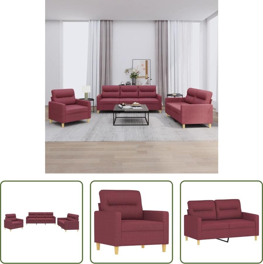 The Living Store Loungeset Wijnrood Stof Metaal Textileen Multiplex 2+3-zitsbank 138x77x80 cm Dik gevoerde zitting Loungebank Loungemeubel Tuinbank Buitenbank Lounge Set - Foto 2