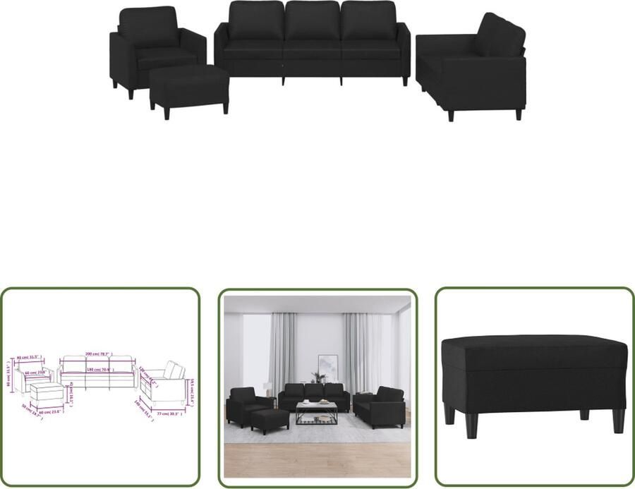 The Living Store 4-delige Loungeset met kussens kunstleer zwart Loungeset Tuinmeubel Buitenset Lounge Set Zwarte Bank