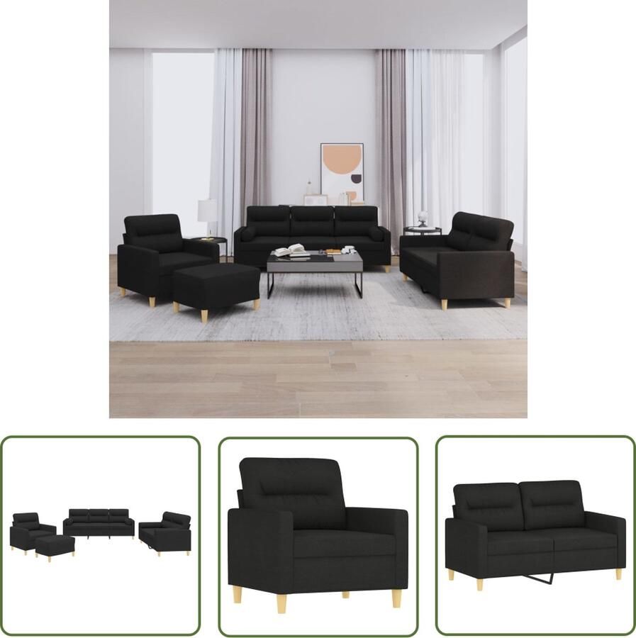 The Living Store Loungeset Zwart 3-zitsbank 2-zitsbank fauteuil voetenbank Duurzame stof stevig frame Comfortabele zitervaring Praktische rolkussens Veelzijdige voetenbank Afmetingen- zie beschrijving - Foto 2