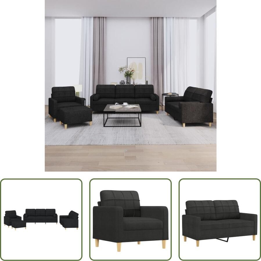 The Living Store Loungeset Zwart Armstoel 78 x 77 x 80 cm 2-zitsbank 138 x 77 x 80 cm 3-zitsbank 198 x 77 x 80 cm Voetenbank 60 x 50 x 41 cm Inclusief sierkussens en kussens