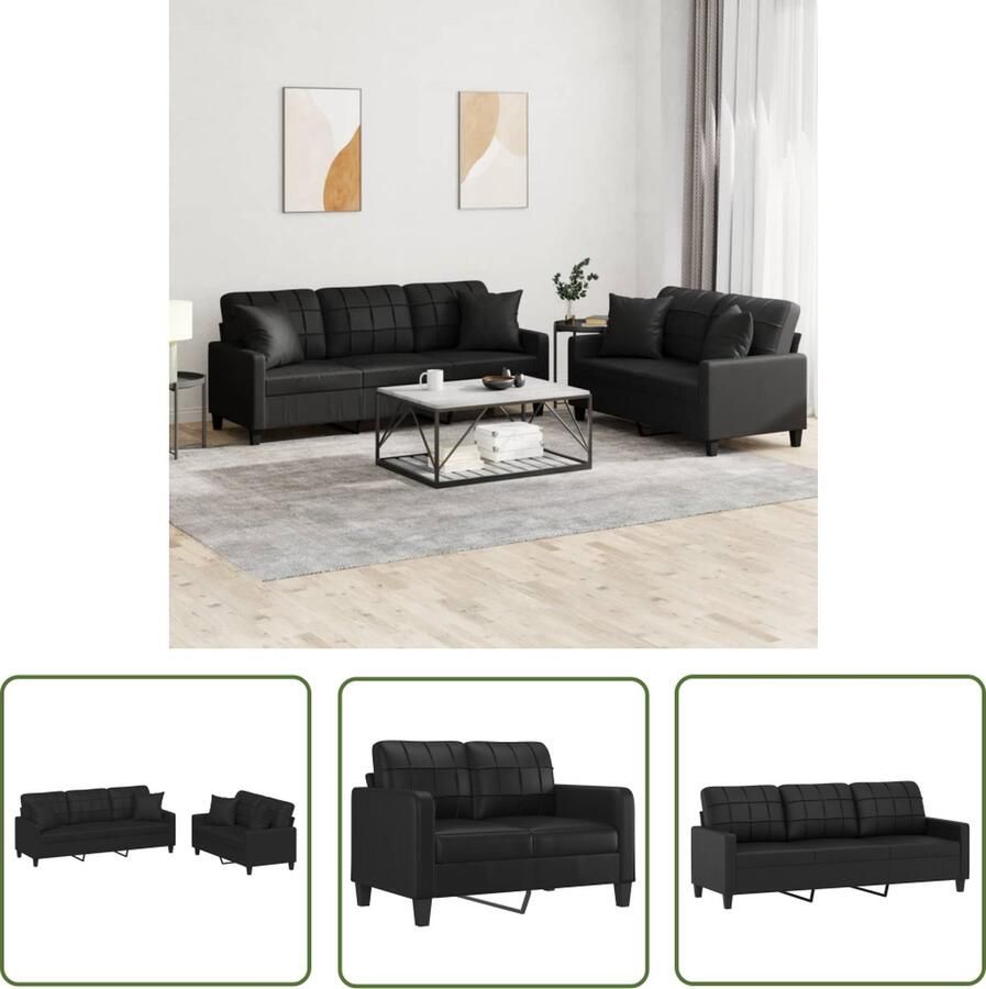 The Living Store loungeset zwart kunstleer 2-zitsbank 138x77x80cm 3-zitsbank 198x77x80cm Loungeset Zwarte Lounge Set Tuinlounge Buitenmeubel Loungebank - Foto 2