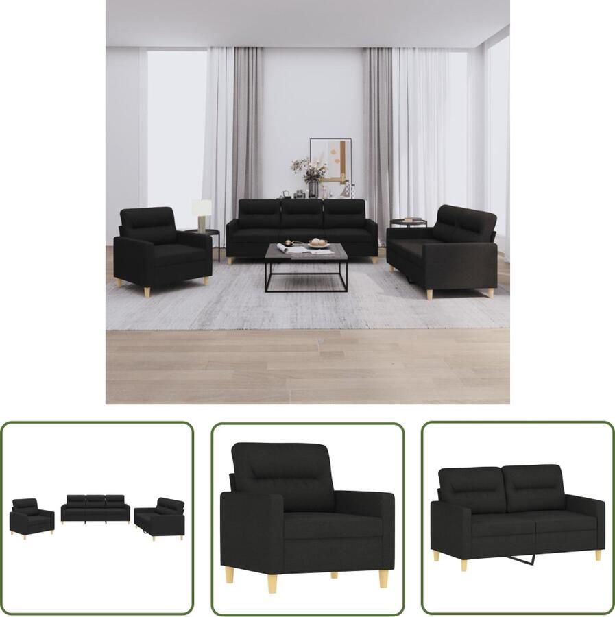 The Living Store Loungeset Zwarte Stoffen 2- en 3-zitsbank Duurzaam en comfortabel Inclusief 6 kussens Loungeset Bankstel Fauteuil 2-zitsbank 3-zitsbank - Foto 3