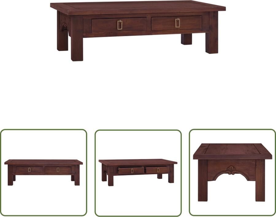 The Living Store Mahoniehouten Salontafel 100x50x30 cm 2 Lades - Foto 2