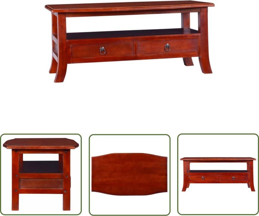 The Living Store Mahoniehouten Salontafel 90x50x40 cm Met 2 Lades en 1 Schap