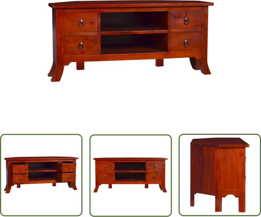 The Living Store Mahoniehouten Televisiekast TV kast Massief hout 100 x 40 x 45 cm Bruine afwerking