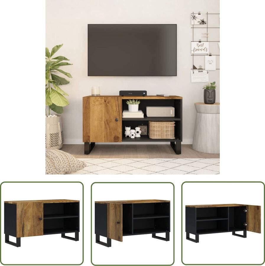 The Living Store Mangohout TV-meubel Massief 80 x 33 x 46 cm Honingbruin - Foto 2