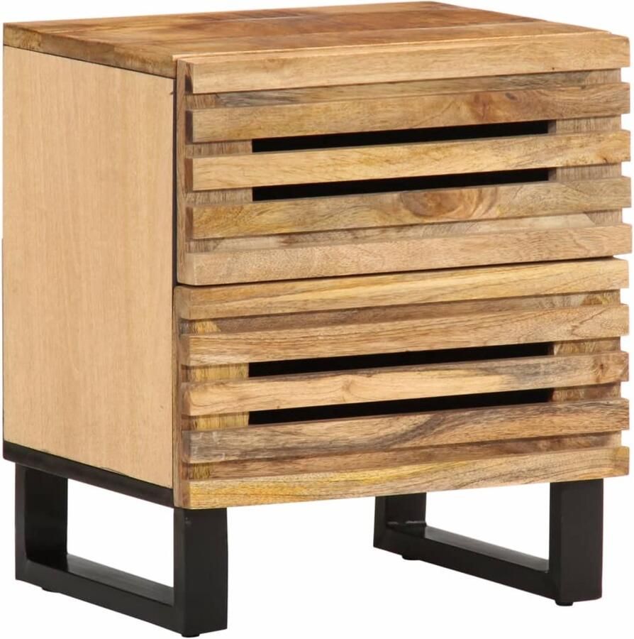 The Living Store Nachtkastjes 2 st 40x34x46 cm massief ruw mangohout Nachtkastje Mango Wood Industrieel Design Vintage Woonaccessoires - Foto 2