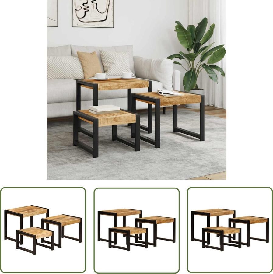 The Living Store Mangohouten Tafeltjes Vintage Stijl Massief Stoel 60x41x48 cm Gepoedercoat Staal Mangoholentafel Vintage Meubels Bijzettafel Salontafel Nestkasten - Foto 3