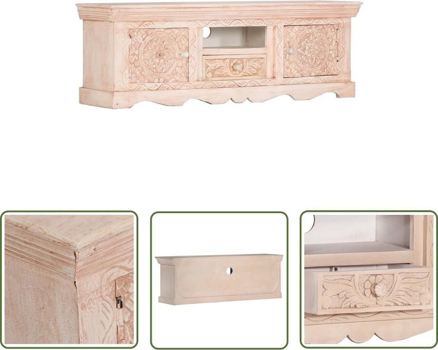 The Living Store Mangohouten TV Kast 120 x 30 x 40 cm Met 2 Deuren en 1 Lade - Foto 2
