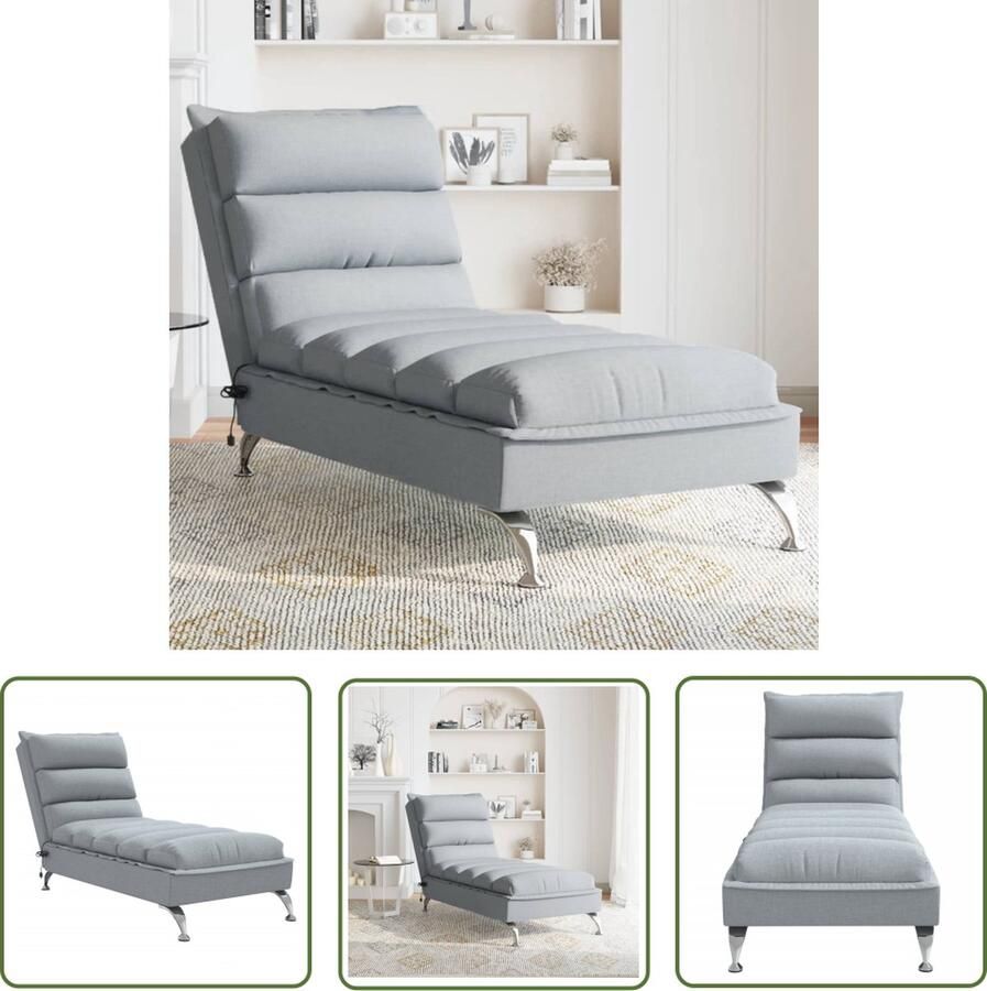 The Living Store Massage Chaise Longue 133.5 x 56 x 74 cm Lichtgrijs 4-Punts Trillingsmassage Massagerstoel Massage Fauteuil Loungestoel Ligstoeltje Stoffen Meubels
