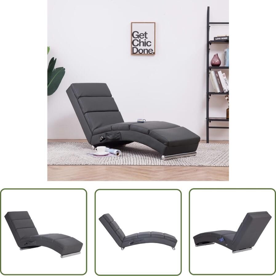 The Living Store Chaise longue Massage Verwarming Grijs 155 x 51 x 71 cm Massage Fauteuil Relaxfauteuil Elektrische Stoel Loungestoel Zitbank - Foto 2