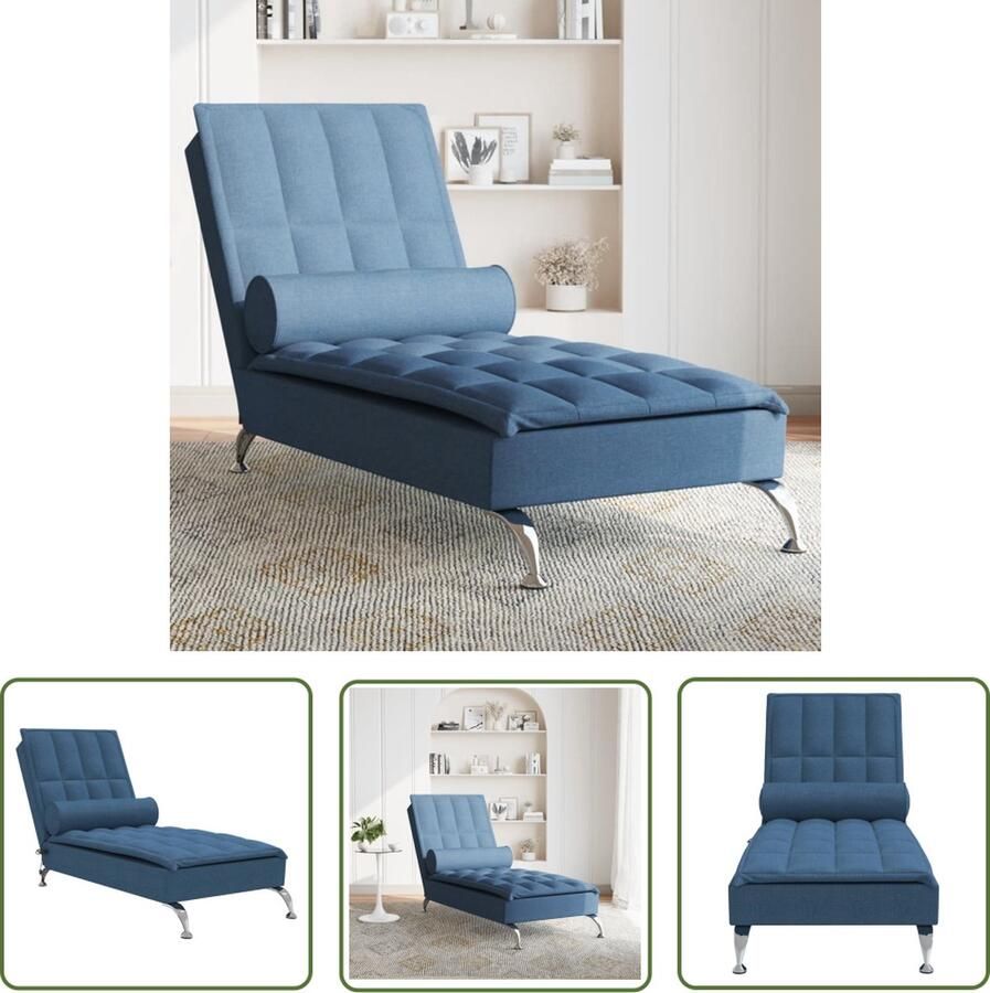 The Living Store Chaise Longue Massagestoel 138 x 56 x 75 cm Blauw Massage Stoel Relaxstoel Loungestoel Fauteuil Blauwwaren