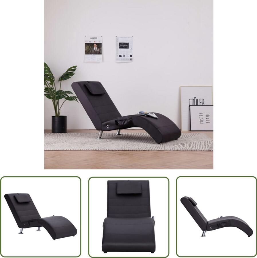 The Living Store Massage chaise longue met kussen kunstleer bruin Massage Fauteuil Relaxfauteuil Loungestoel Elektrische Stoel Wellnessstoel