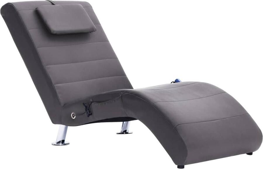 The Living Store Chaise Longue Grijs 144 x 59 x 79 cm Massage Verwarming Massage Fauteuil Relaxfauteuil Lounge Stoel Zitbank Loungebank
