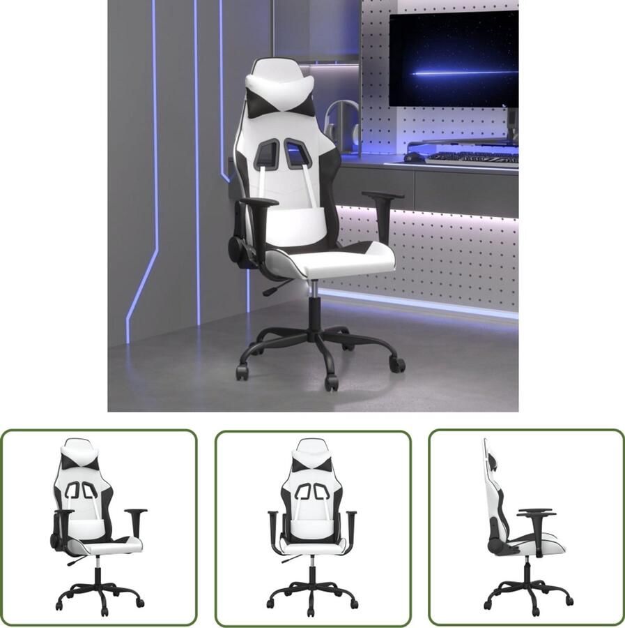 The Living Store Massage gamestoel kunstleer wit en zwart Massage Fauteuil Gamingstoel Pc Stoel Kantoorstoelen Ergonomische Stoel