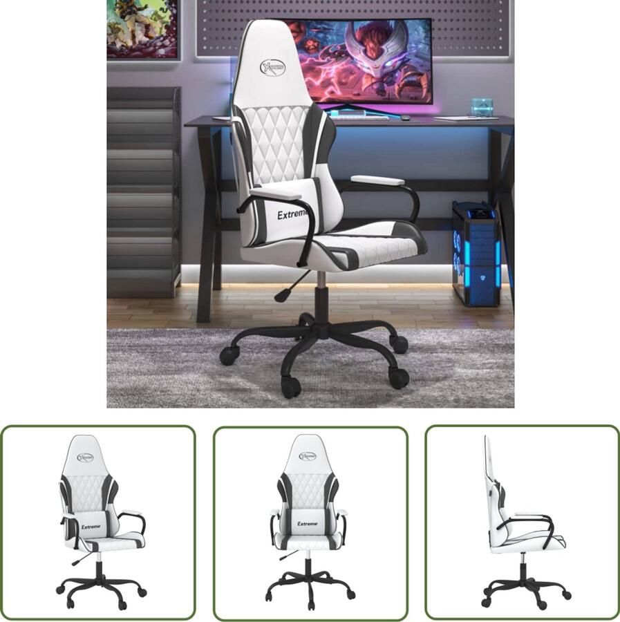The Living Store Massage gamestoel kunstleer wit en zwart Massage Fauteuil Gamingstoel Computerstoel Kantoorstoel Ergonomische Stoel