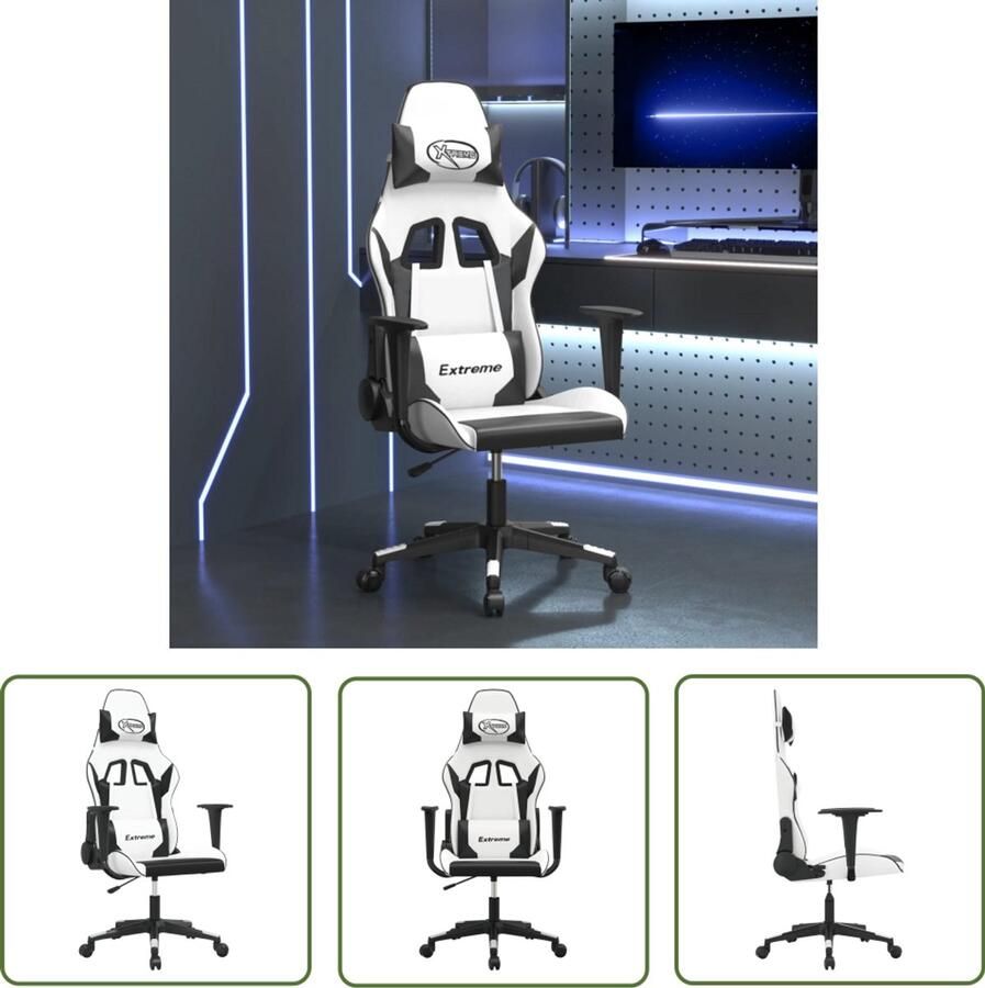 The Living Store Massage gamestoel kunstleer wit en zwart Massage Stoel Gaming Stoel Kantoorstoel Ergonomische Stoel Bureaustoel