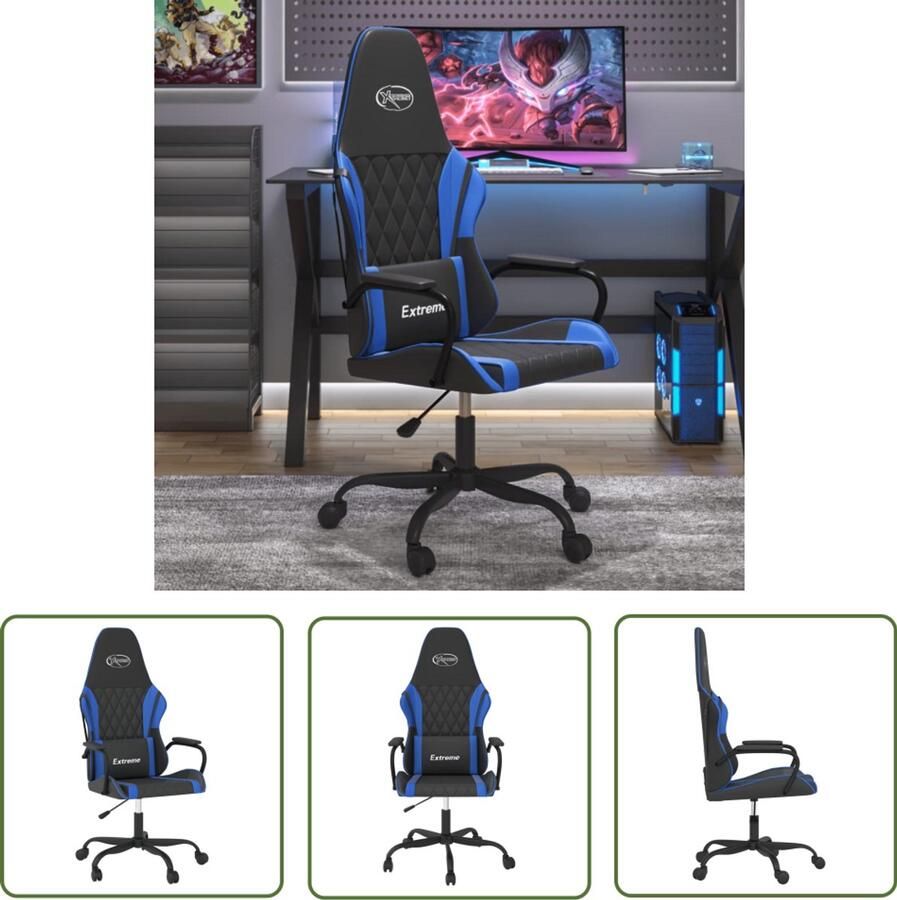 The Living Store Massage gamestoel kunstleer zwart en blauw Massage Fauteuil Gamersstoel Pc Stoel Kantoorstoelen Ergonomische Stoel