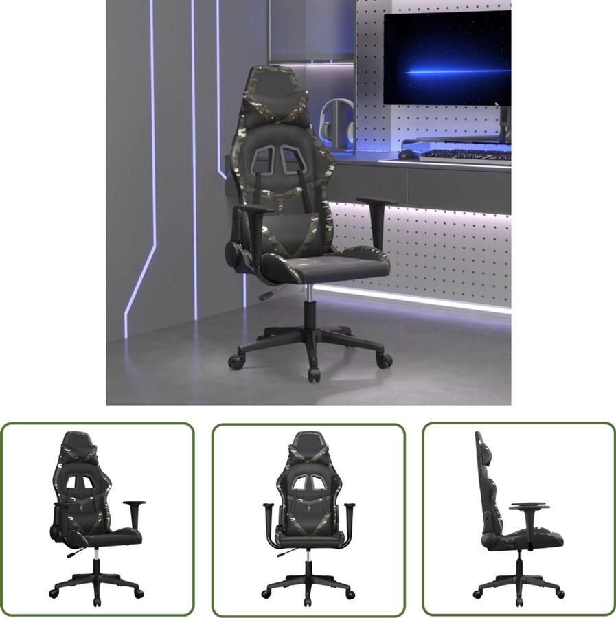 The Living Store Massage gamestoel kunstleer zwart en camouflage Massage Fauteuil Gamingstoel Ergonomische Stoel Pc Stoel Computerstoel