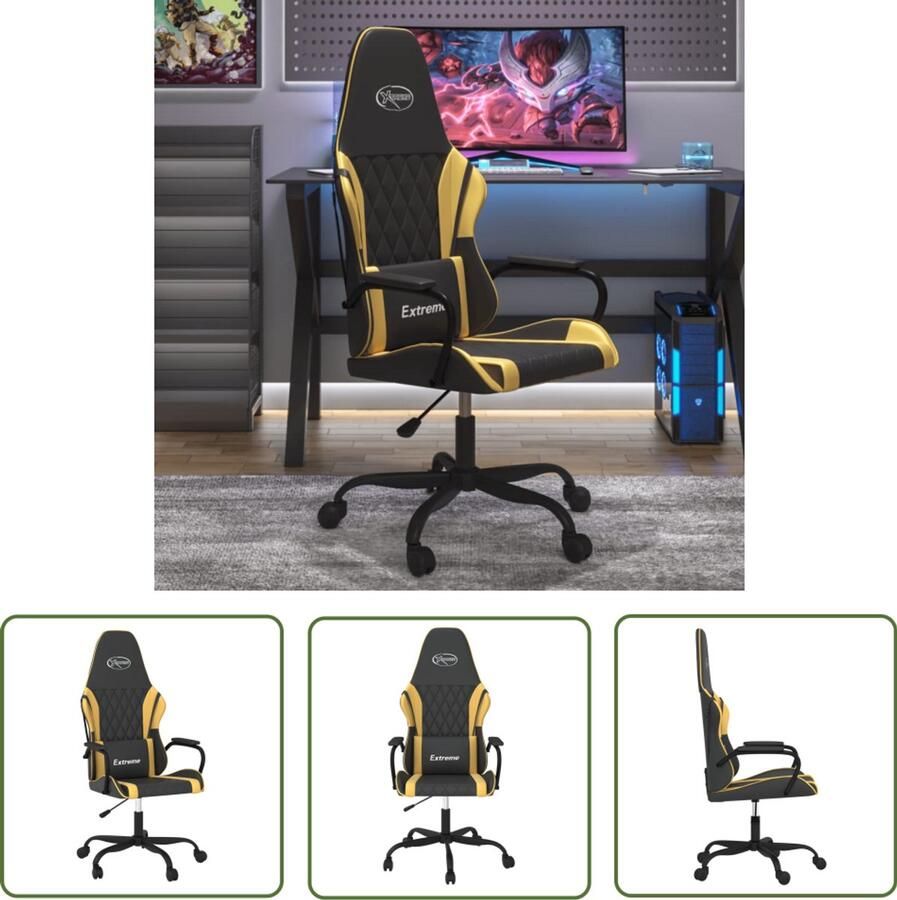 The Living Store Massage gamestoel kunstleer zwart en goudkleurig Massage Fauteuil Gamerstoel Kantoorstoel Ergonomische Stoel Zwarte Stoel