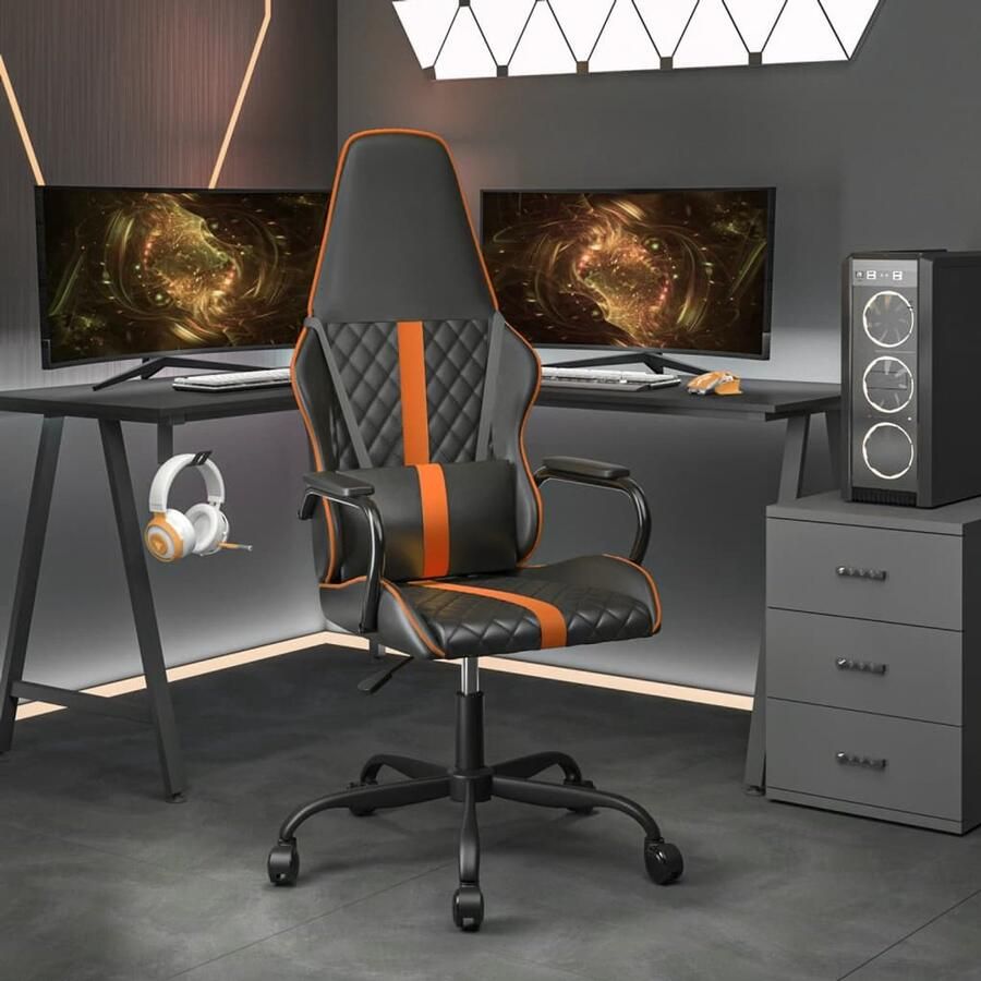 The Living Store Gamestoel Massage Oranje Zwart Verstelbare Hoogte USB-Aansluiting Gamestoel Massagestoel Gaming Chair Ergonomische Stoel Computerstoelen