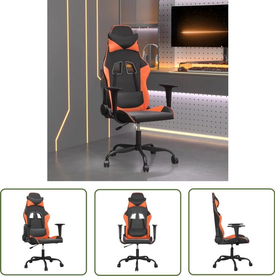 The Living Store Massage gamestoel kunstleer zwart en oranje Massage Fauteuil Gamingstoel Kantoorstoel Ergonomische Stoel Kunstleder Stoel