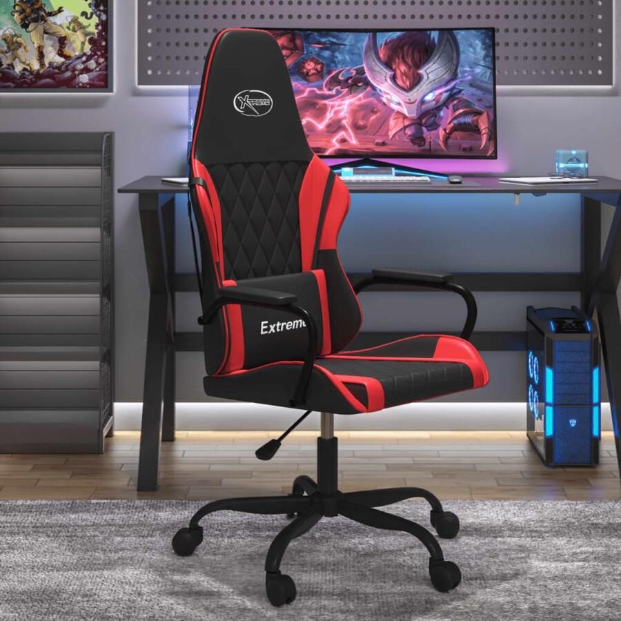 The Living Store Massage gamestoel kunstleer zwart en rood Massage Fauteuil Gamingstoel Kantoorstoel Ergonomische Stoel Kunstlederen Stoel - Foto 2