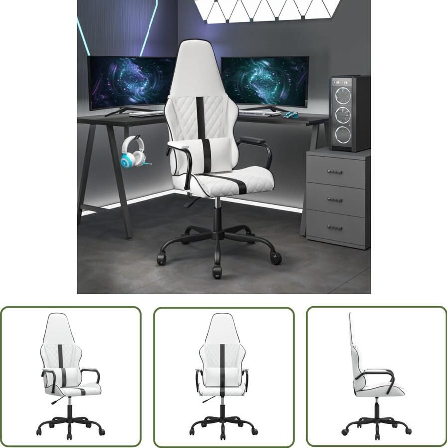 The Living Store Massage gamestoel kunstleer zwart en wit Massage Fauteuil Gamerstoel Kantoorstoelen Bureaustoel Zwarte Stoel