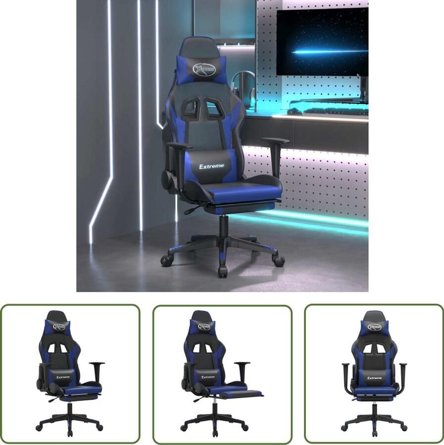 The Living Store Gamestoel Zwart Blauw Kunstleer Verstelbare rugleuning Duurzaam materiaal Stabiel frame Gamestoel Gamingchair Computerstoel Bureaustoel Racecar Seat - Foto 2