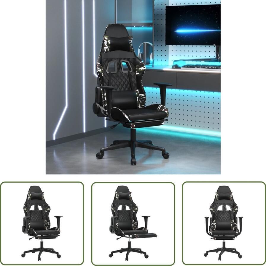 The Living Store Gamestoel Ergonomisch ontwerp Duurzaam kunstleer Massagefunctie Verstelbare rugleuning en - Foto 2