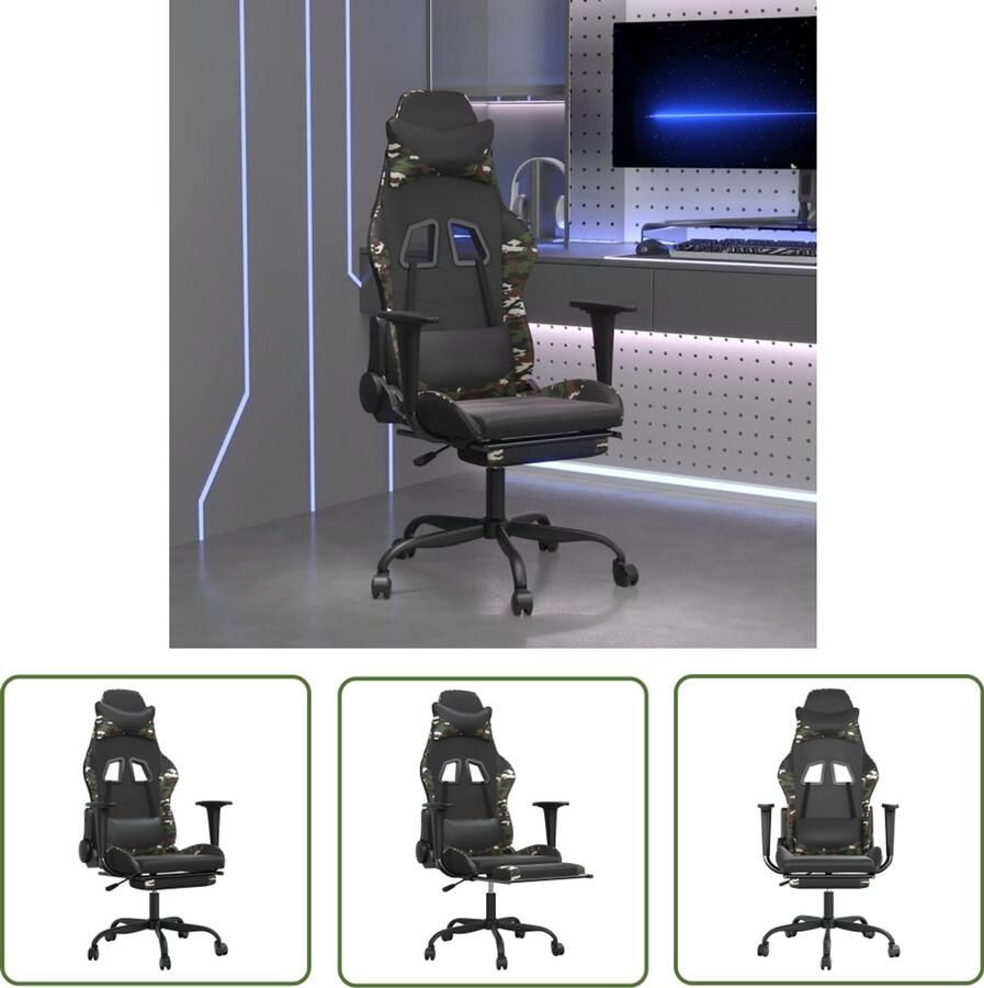 The Living Store Massage gamestoel met voetensteun kunstleer zwart & camouflage Gamestoel Xxl Gamingstoel Massagestoel Bureaustoel Computerstoel - Foto 2
