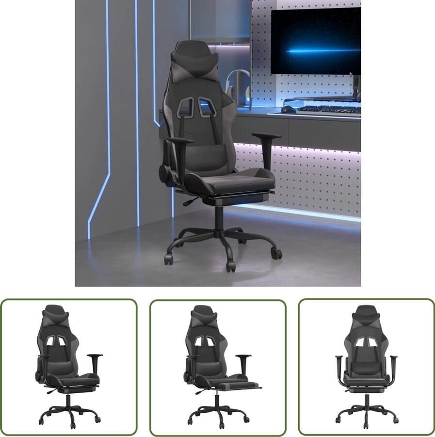 The Living Store Gamestoel Massagefunctie Verstelbare rugleuning en voetensteun Stevig en stabiel frame Zwart grijs 66x56x(120.5-131)cm Gamestoel Gamingstoel Massagestoel Bureaustoel Computerstoel - Foto 2