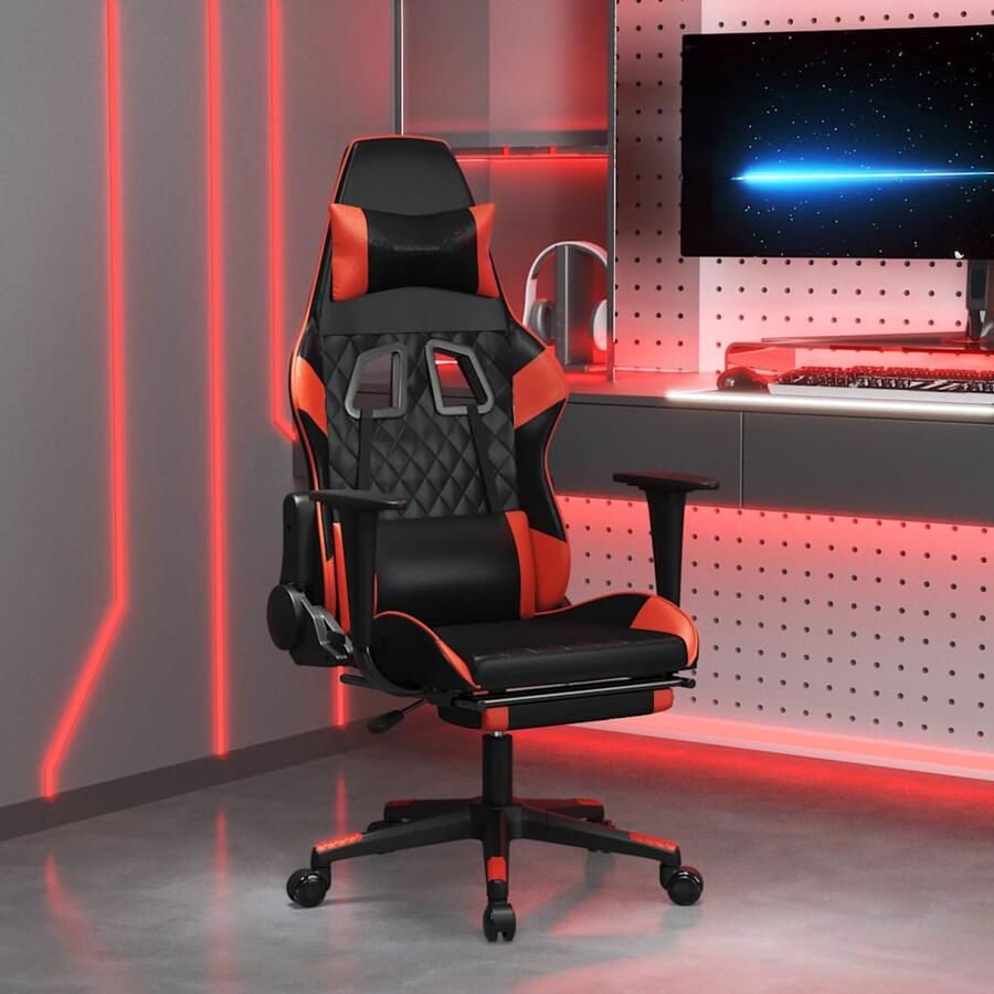 VidaXL Massage gamestoel met voetensteun kunstleer zwart en rood Gamingstoel Gamingstoelen Televisiestoel Racingstoel